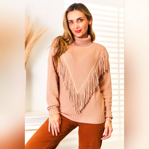Woven Right Women´s Turtleneck Fringe Front Long...